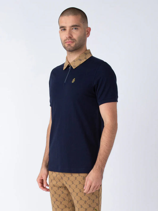 LUKE Henderson Zip Crew Neck Polo | Dark Navy - M751450