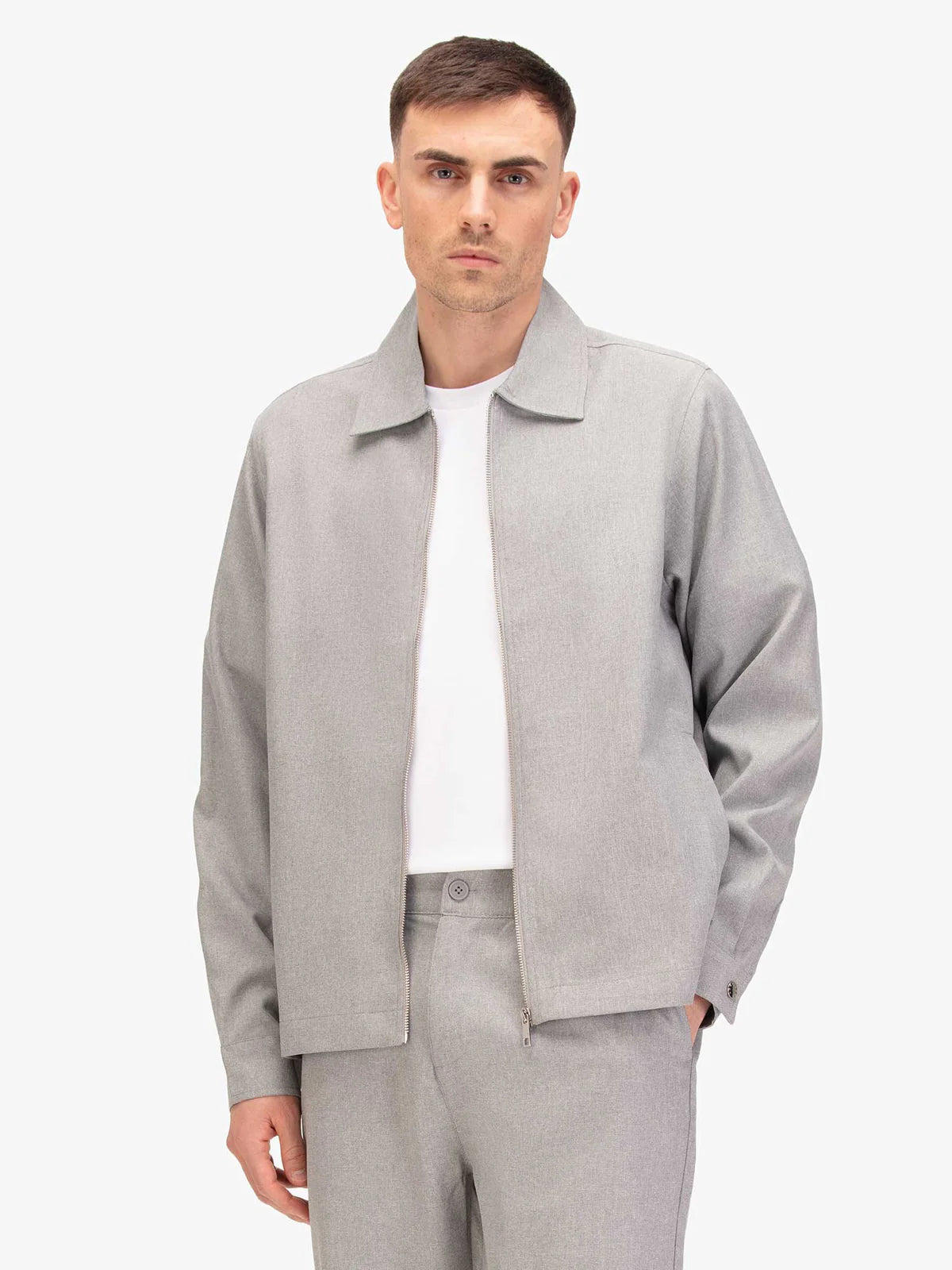 Luke 1977 Emery Woven Collared Jacket | Mid Marl Grey - M803073