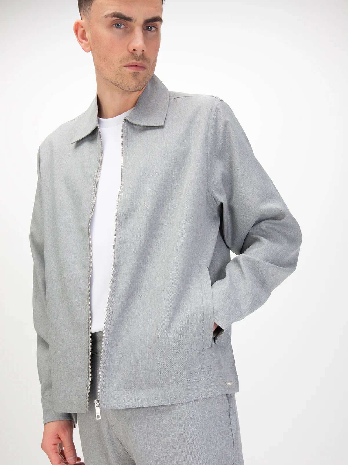 Luke 1977 Emery Woven Collared Jacket | Mid Marl Grey - M803073