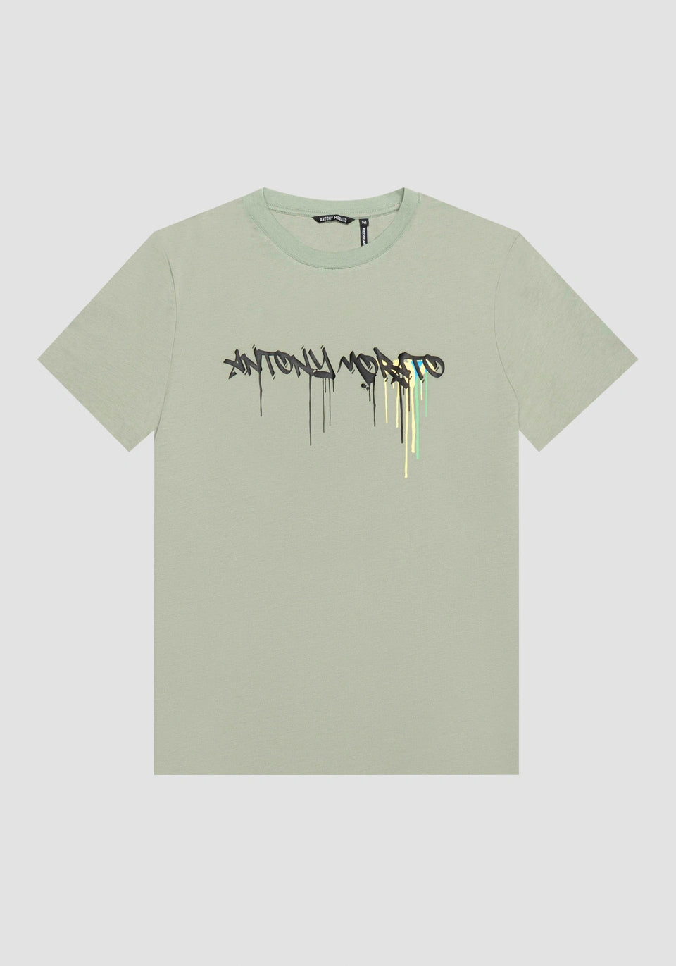 Antony Morato Slim Fit Cotton T-shirt | Green- Matt Plastic Logo PRINT - MMKS02407 - 4077