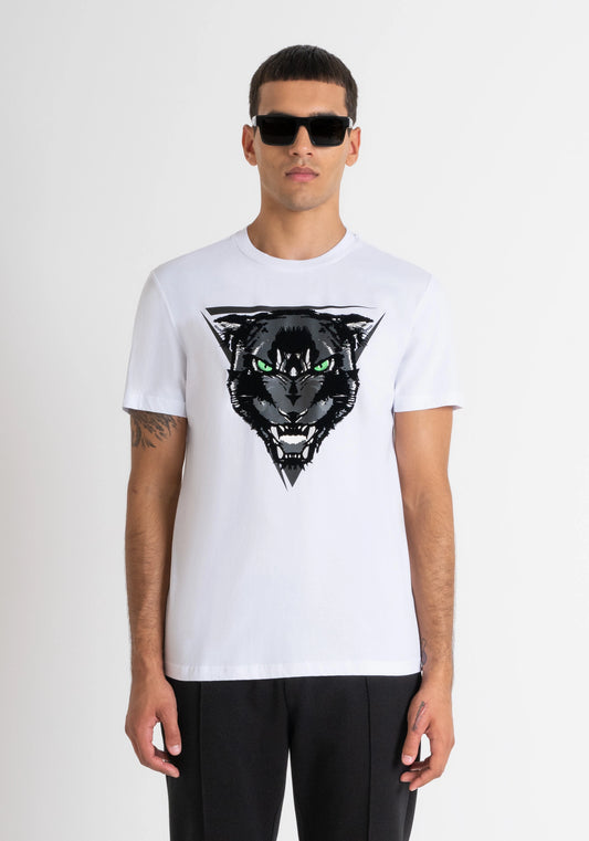 Antony Morato - Regular Fit T-Shirt Cotton Jersey  Panther Print | White - MMKS 02429 - FA100144