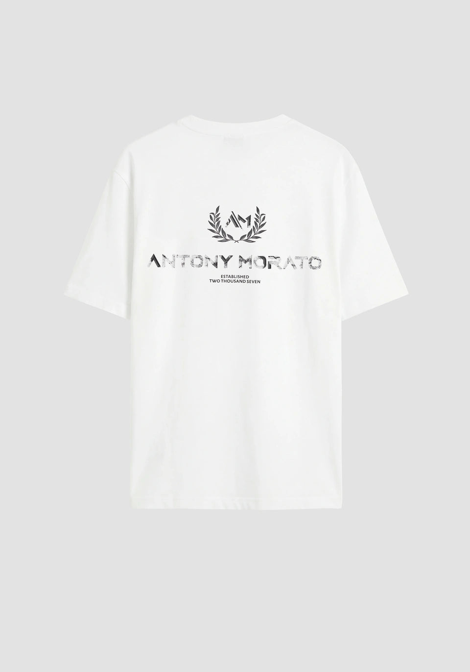 Clique Antony Morato relaxed fit white cotton jersey T-shirt with marble effect print, casual style and comfortable fit.