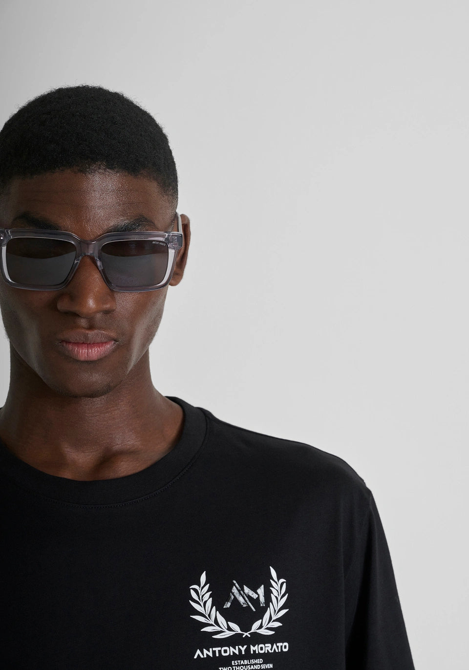 Clique Antony Morato relaxed fit cotton jersey T-shirt with marble effect print in black, featuring a comfortable casual design.