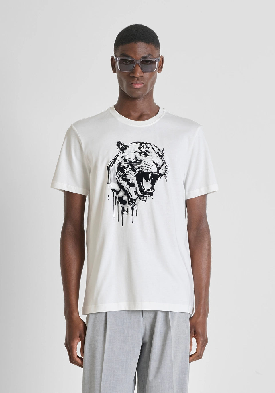 Cream Antony Morato regular-fit T-shirt made of lightweight cotton jersey with a printed design, styled for casual wear.