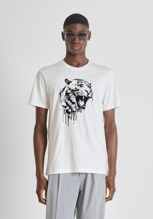 ANTONY MORATO Regular-fit T-Shirt Lightweight Cotton Jersey Print | Cream - SKU: MMKS02619-FA100144-1011