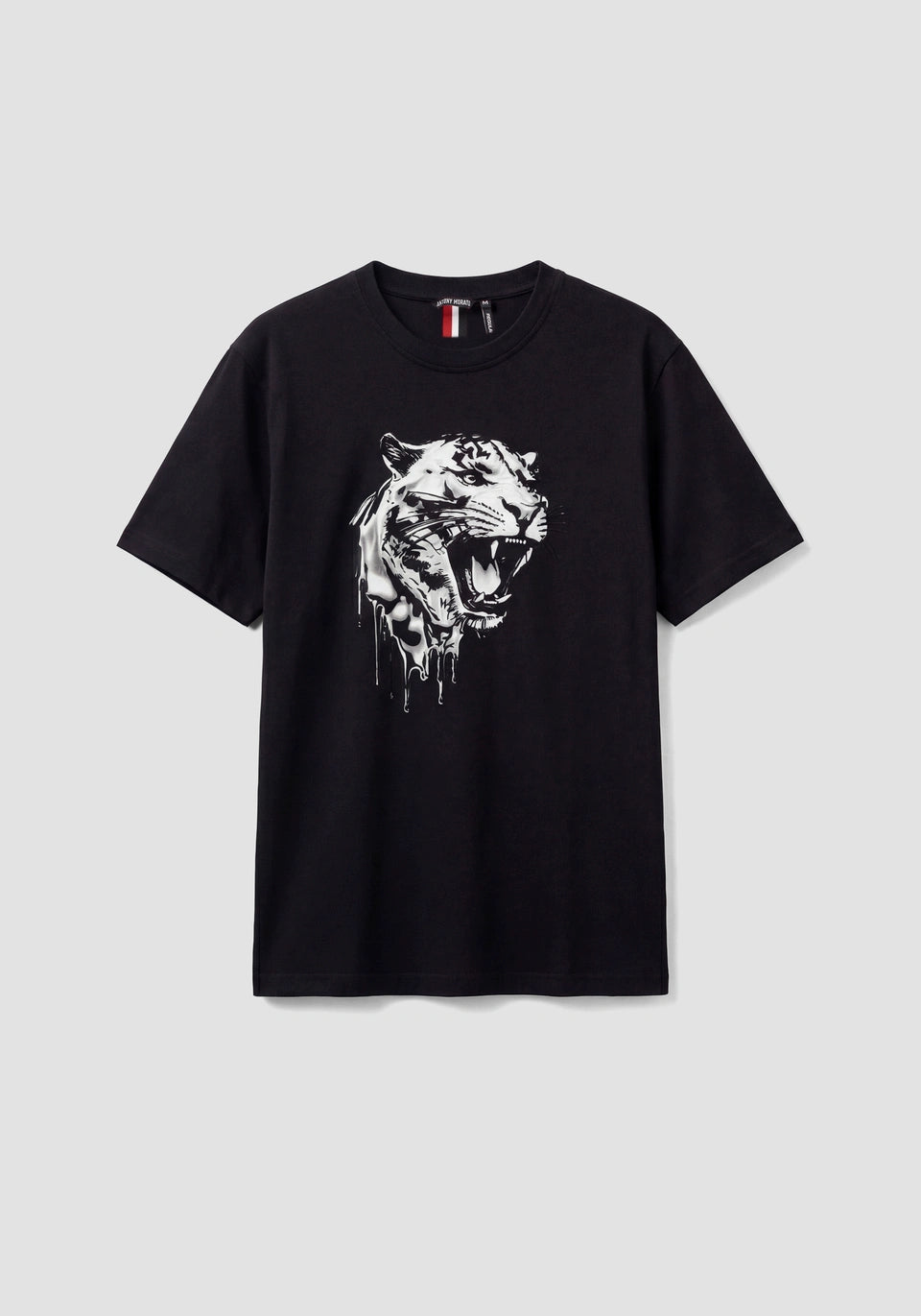 Black Antony Morato regular-fit T-shirt with lightweight cotton jersey and printed design, shown on a plain background.