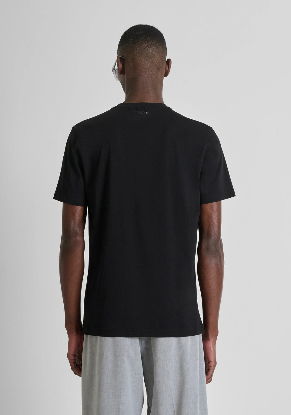 Black Antony Morato regular-fit T-shirt made of lightweight cotton jersey with printed design, styled casually.