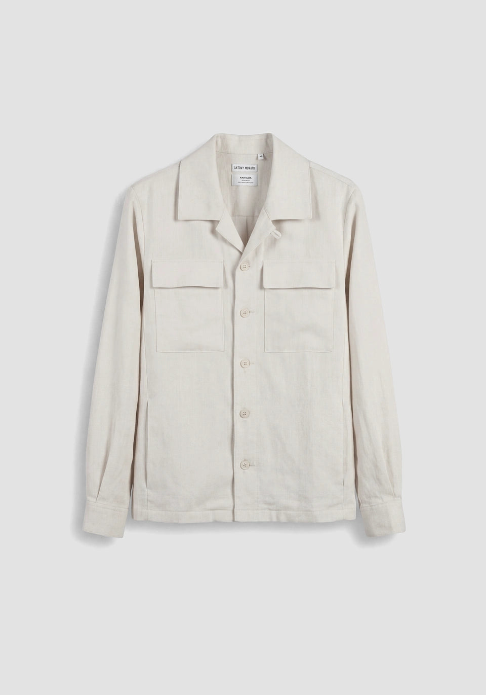 Cream Antony Morato Antigua linen and viscose overshirt by Clique, showing a relaxed fit and lightweight fabric.