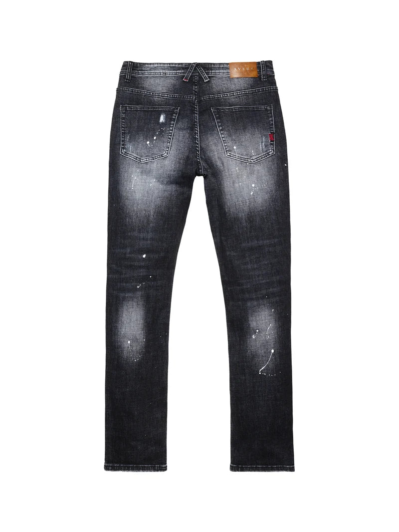 AVERE Piazzi Black Wash Paint Splatter Jeans - Black (Washed Finish)