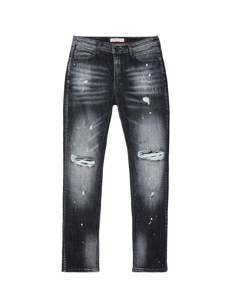 AVERE Piazzi Black Wash Paint Splatter Jeans - Black (Washed Finish)