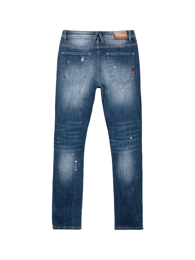 AVERE Piazzi Blue Wash Paint Splatter Jeans - Blue (Mid Stonewash)