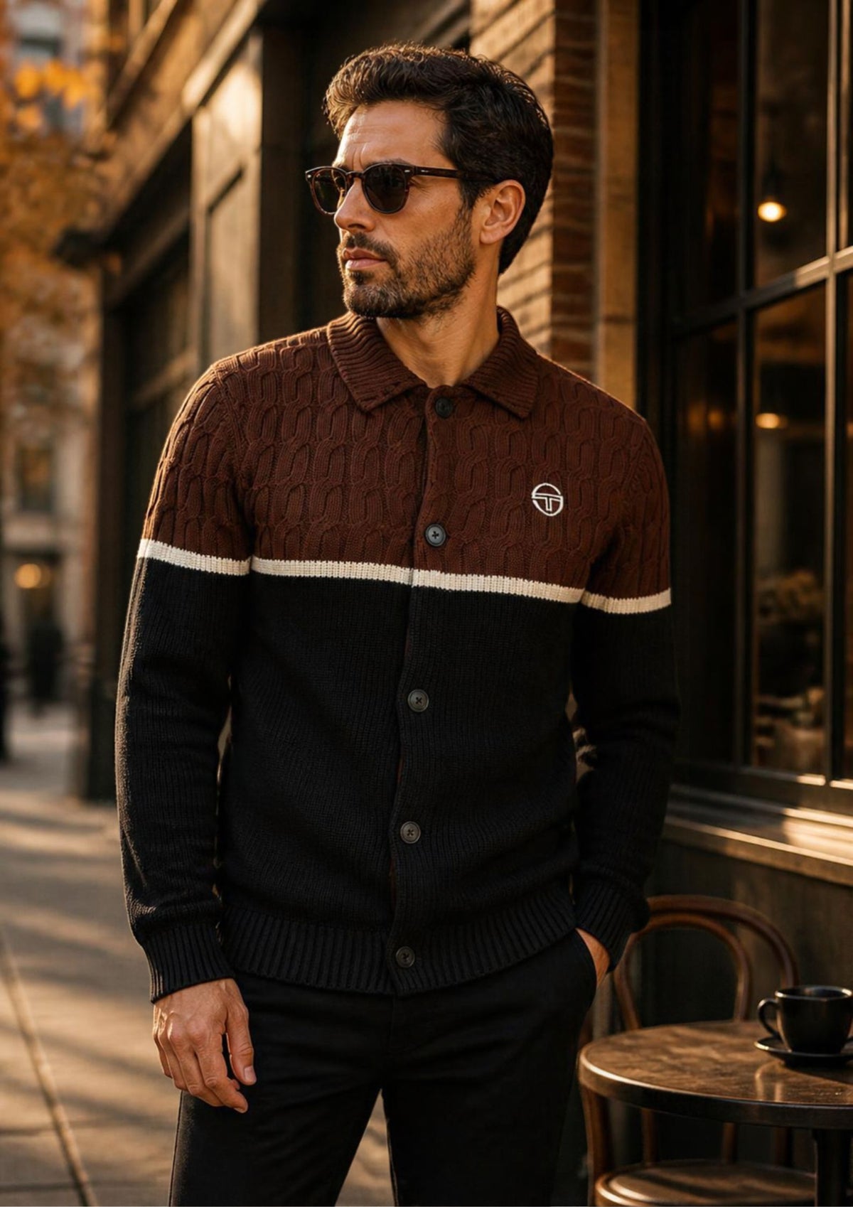 Sergio Tacchini Corte Knitted Cardigan Potting Soil / Gardenia / Black - STM21360-579