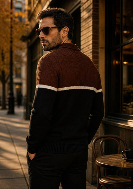Sergio Tacchini Corte Knitted Cardigan Potting Soil / Gardenia / Black - STM21360-579