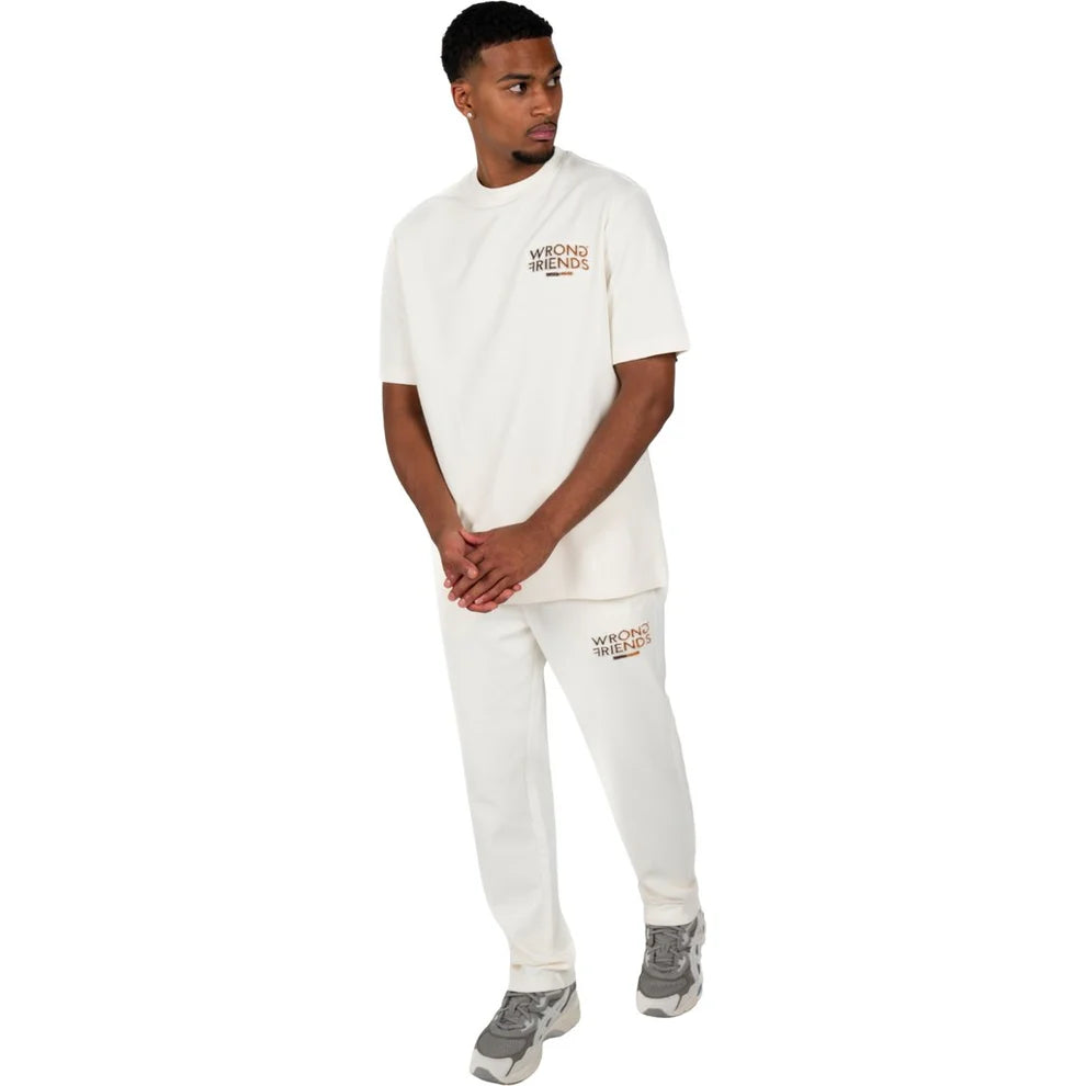 Clique Wrong Friends Simi Valley Jogger in beige and brown, casual sweater with comfortable fit, shown on a model.