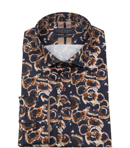 Guide London Long Sleeves Shirt with Abstract Motifs - Navy LS76674