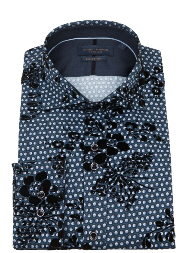 GUIDE London Long Sleeve Flock Shirt | NAVY/BLUE - LS7674