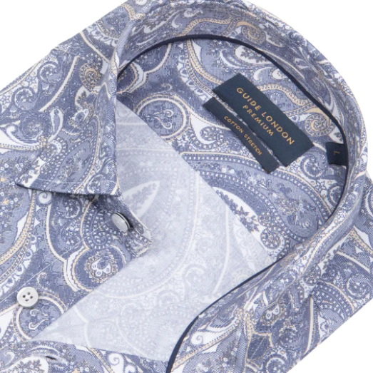 GUIDE London Long Sleeve Weather Paisley Print Shirt | White/Blue - LS76479 42972