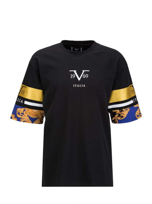 19V69 ITALIA by Versace- Tamaro Golden T-Shirt R-neck 1/2 | Black - W24MTEE17