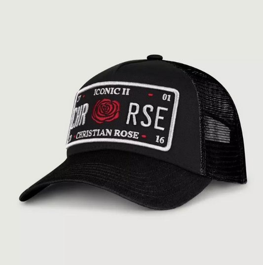 CHRISTIAN ROSE Red Rose Caps / Black / White / Red - CR019BWR
