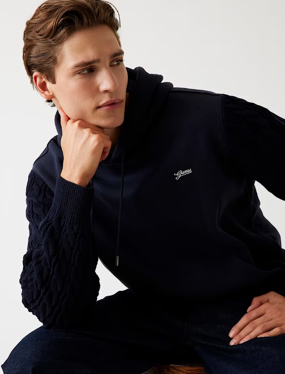 GUESS - Logo Jersey/Knit Hoodie | Navy - M5BQ15K0981-G7V2