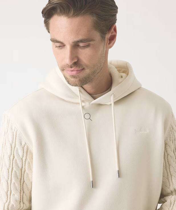 GUESS - Logo Jersey/Knit Hoodie | Cream - M5BQ15K0981-G1CV