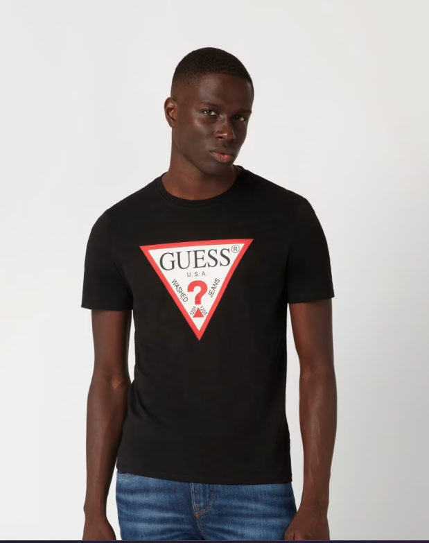 Guess Mens Original Logo Triangle T-Shirt | Black - M6GI21 K3053 A21B