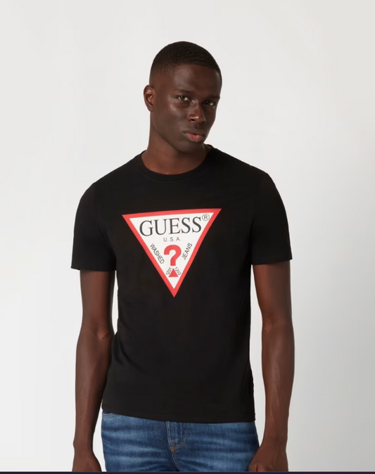 Guess Mens Original Logo Triangle T-Shirt | Black - M6GI21 K3053 A21B