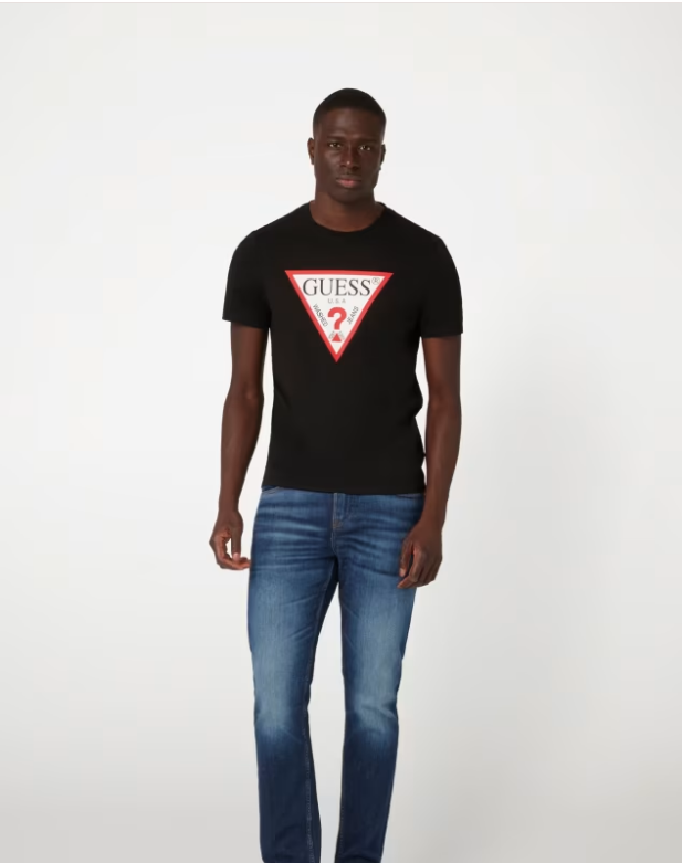 Guess Mens Original Logo Triangle T-Shirt | Black - M6GI21 K3053 A21B