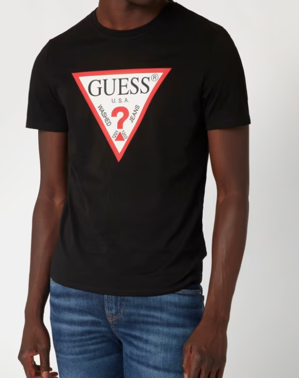 Guess Mens Original Logo Triangle T-Shirt | Black - M6GI21 K3053 A21B