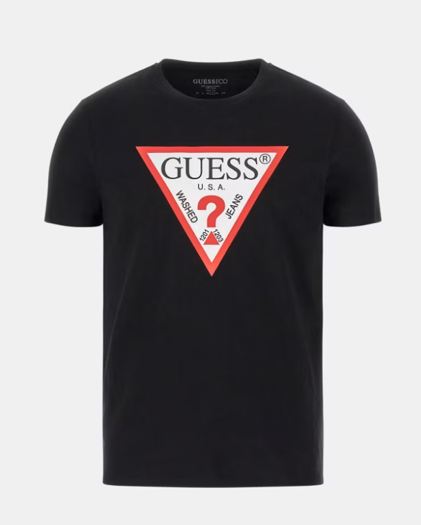 Guess Mens Original Logo Triangle T-Shirt | Black - M6GI21 K3053 A21B