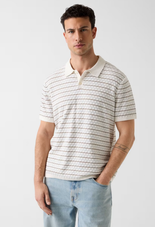 Guess Checkered Stripe Knit Polo | White Multi - M6GR27 Z0768 F0F8