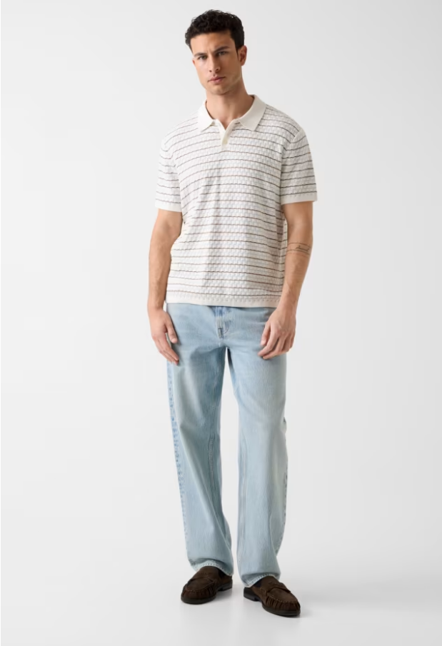 Guess Checkered Stripe Knit Polo | White Multi - M6GR27 Z0768 F0F8