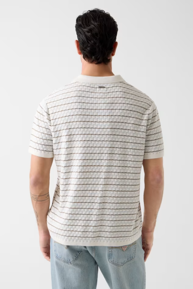Guess Checkered Stripe Knit Polo | White Multi - M6GR27 Z0768 F0F8