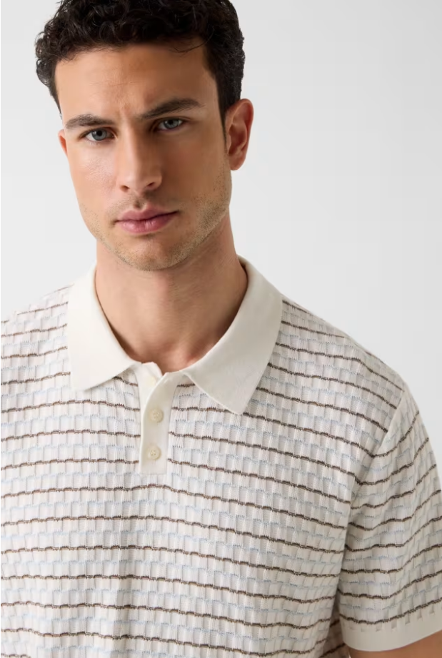Guess Checkered Stripe Knit Polo | White Multi - M6GR27 Z0768 F0F8