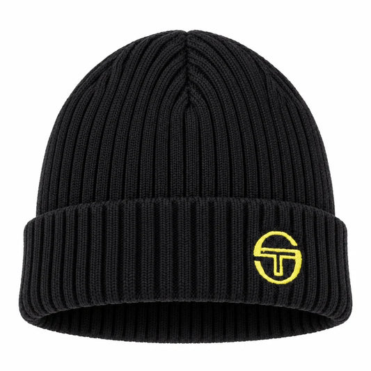 Sergio Tacchini Seppi Ribbed Turn Up Beanie Hat - Black / Old Gold (STM21263-905)