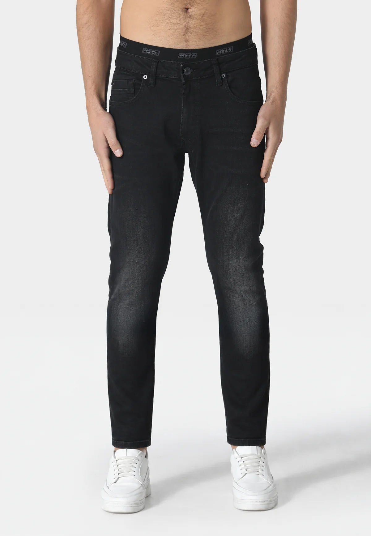 Black Dino Slim jeans by Clique Kara from 883 Police, shown on a model with a focus on fit and denim texture.