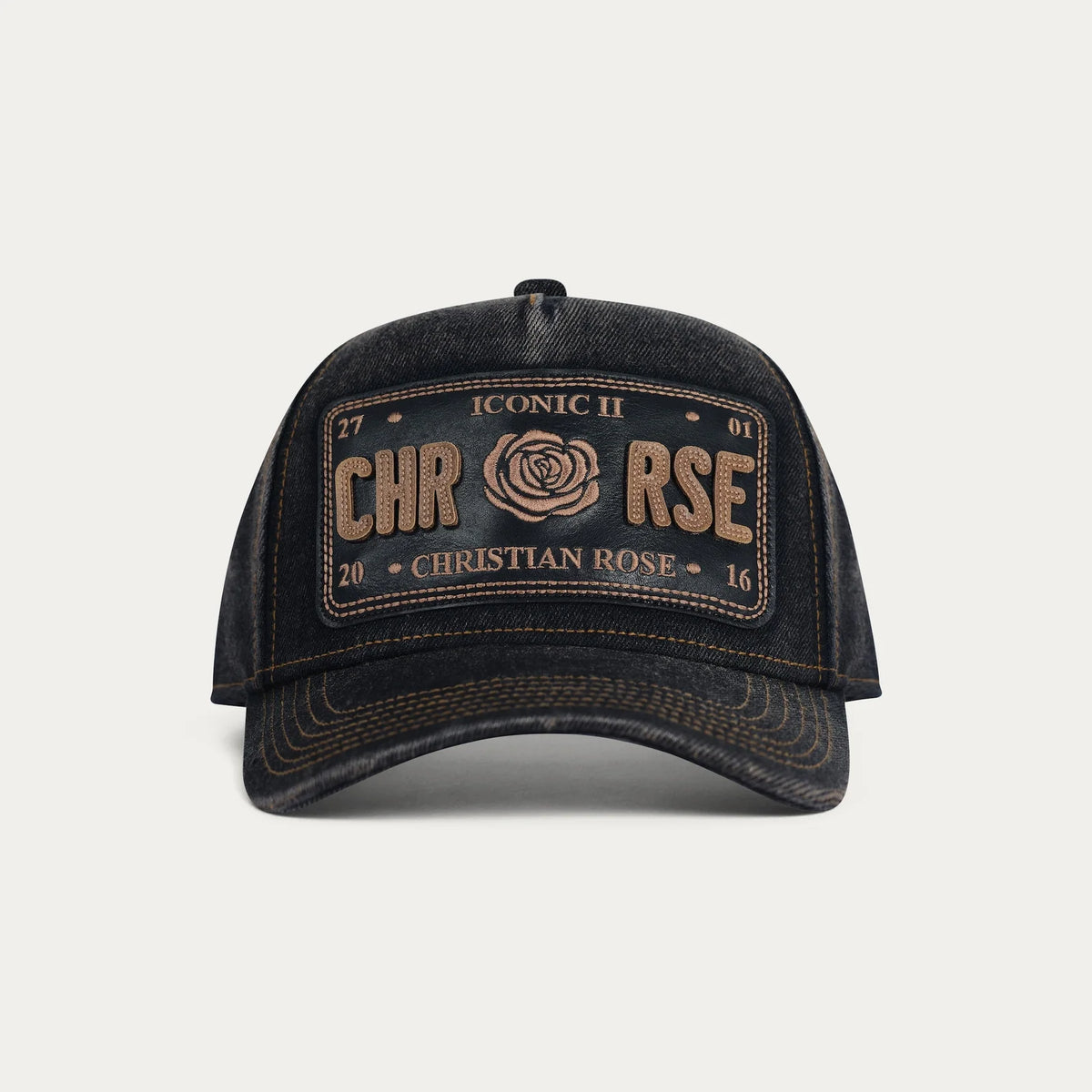 Christian Rose | Leather Iconic II Cap — Black / Brown (CR068BBRO)