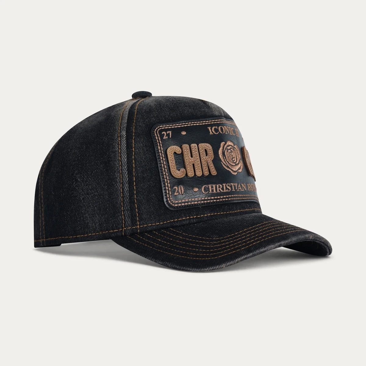 Christian Rose | Leather Iconic II Cap — Black / Brown (CR068BBRO)