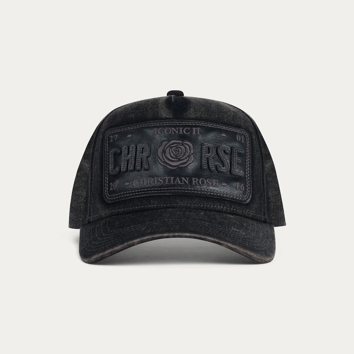 Christian Rose | Leather Iconic II Cap — Black / Black (CR068BB)