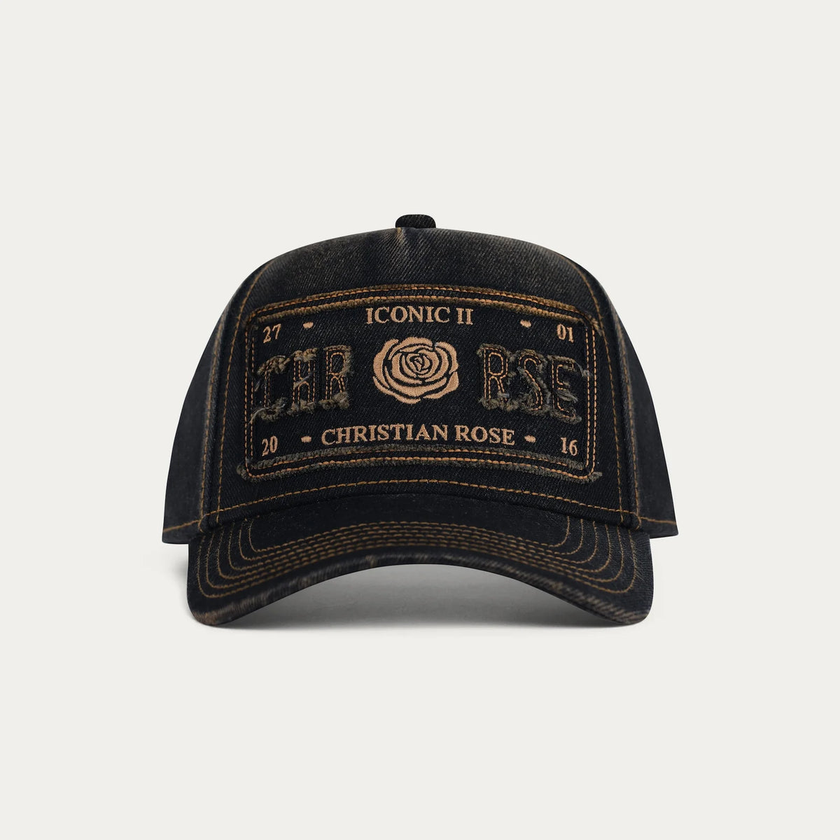 Christian Rose | Denim Iconic II Cap — Black / Brown Wash (CR066BBW)