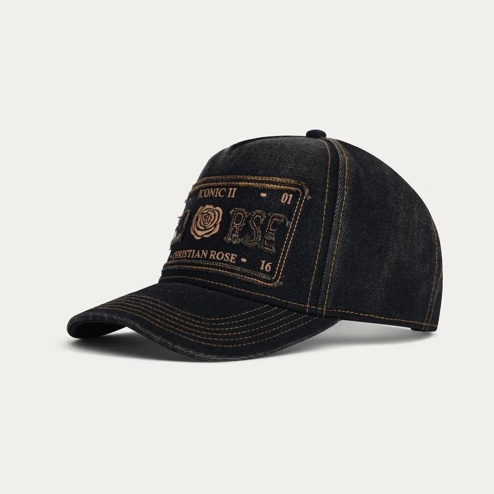 Christian Rose | Denim Iconic II Cap — Black / Brown Wash (CR066BBW)
