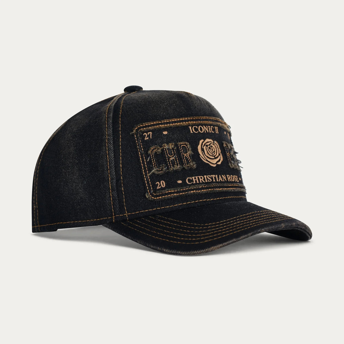Christian Rose | Denim Iconic II Cap — Black / Brown Wash (CR066BBW)