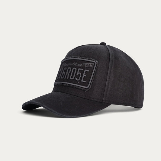 Black Christian Rose washed private plate cap with curved brim and embroidered logo, casual fashion accessory.