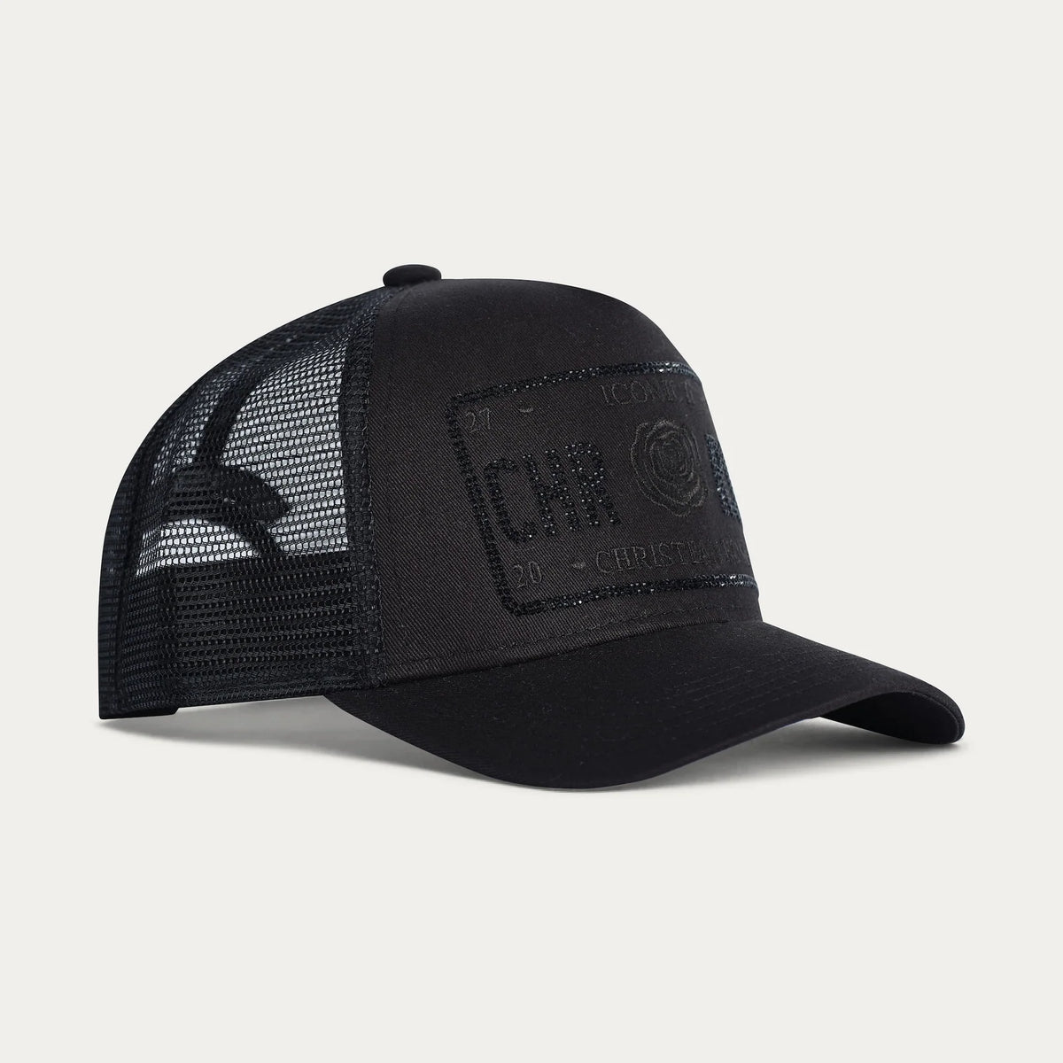 Christian Rose | Iconic II Rhinestone Trucker Cap — Black / Black (CR049BB)