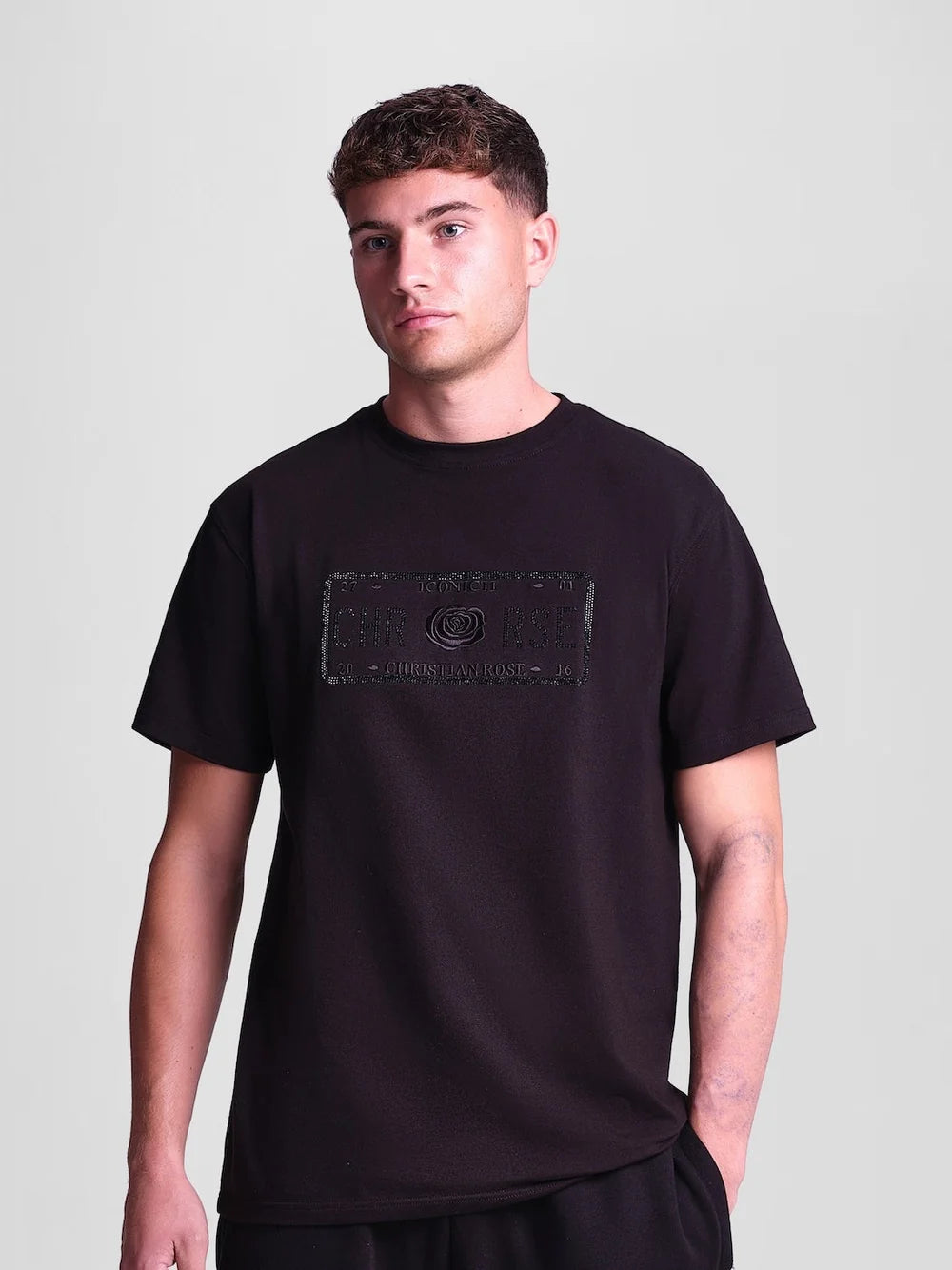 Christian Rose | Rhinestone T-Shirt — Black / Black (CR-006-BL)