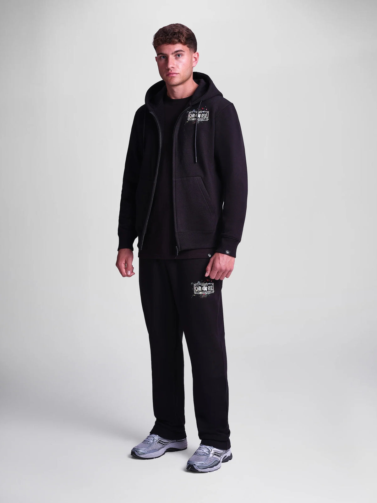Christian Rose | Paint Splat Zip-Up Hoodie — Black / White (CR-008-BL)