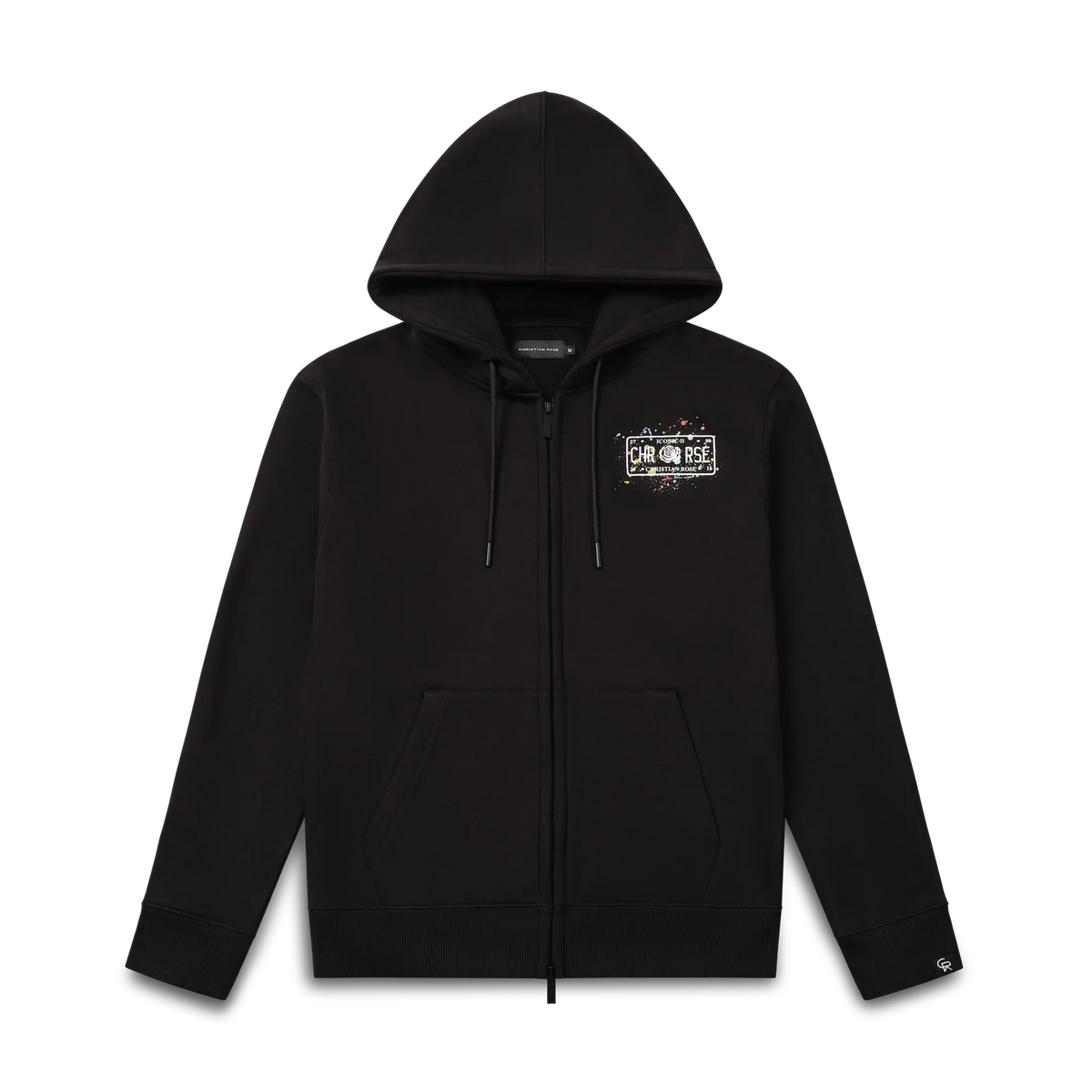 Christian Rose | Paint Splat Zip-Up Hoodie — Black / White (CR-008-BL)