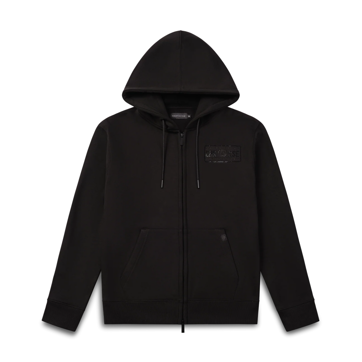 Christian Rose | Rhinestone Zip-Up Hoodie — Black / Black (CR-001-BL)