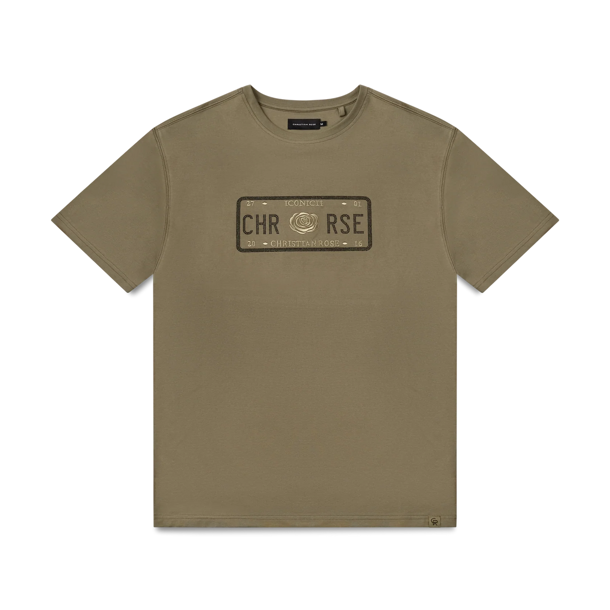 Christian Rose | Rhinestone T-Shirt — Olive / Black (CR-006-O)