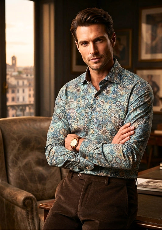 GIORDANO - Vintage Paisley Print Shirt | Taupe/Navy - 627860-60